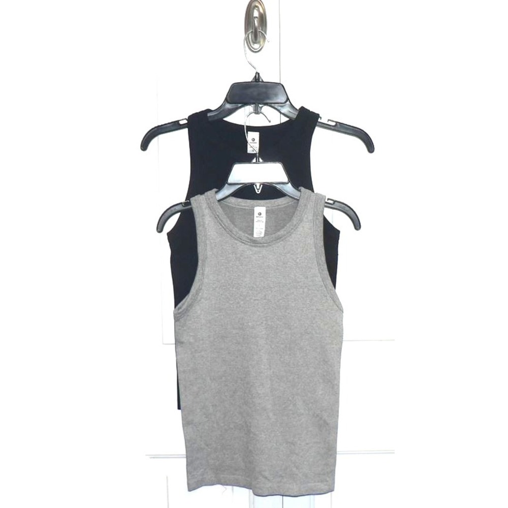 90 Degree by Reflex Women's 2-Pack Crew Neck Seamless Rib Tank Tops Black/Grey S
